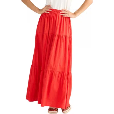 Brave + True Brave+true Erini Tiered Linen Blend Maxi Skirt In Red