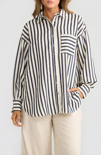 Brave + True Brave+true Ezra Patch Pocket Stripe Shirt In Black