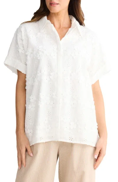 Brave + True Brave+true Felicity Floral Appliqué Cotton Blend Broderie Anglaise Button-up Shirt In White
