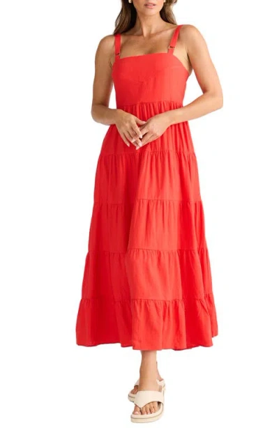 Brave + True Brave+true Gelato Tiered Fit & Flare Maxi Dress In Red