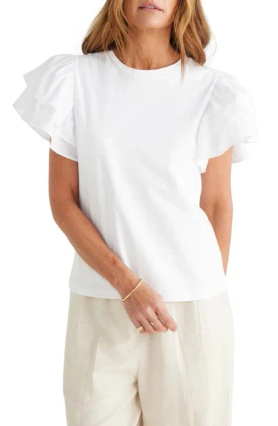 Brave + True Gigi Ruffle Sleeve Cotton Top In White