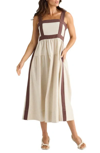 Brave + True Brave+true Jolie Contrast Trim Midi Dress In Brown