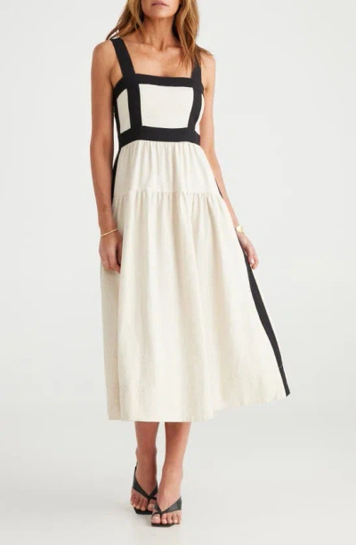 Brave + True Jolie Contrast Trim Midi Dress In Natural/ Black