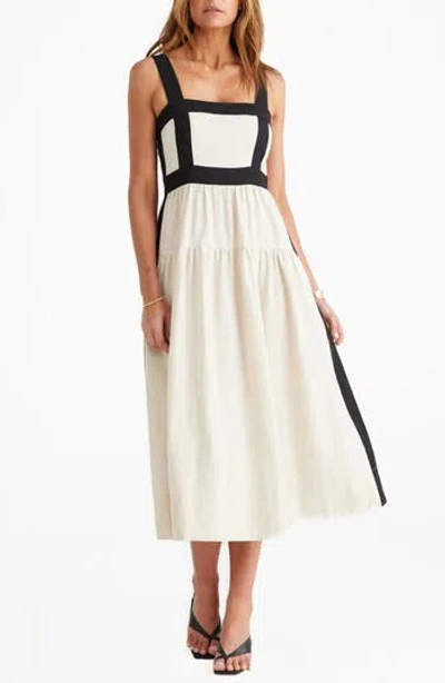 Brave + True Brave+true Jolie Contrast Trim Midi Dress In Natural W/ Black