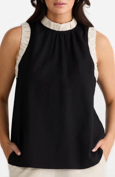 Brave + True Brave+true Kelley Cotton & Linen Blend A-line Top In Black W Natural