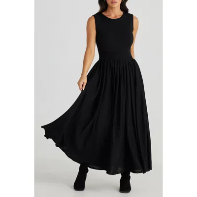 Brave + True Brave+true Macey Mixed Media Sleeveless Dress In Black
