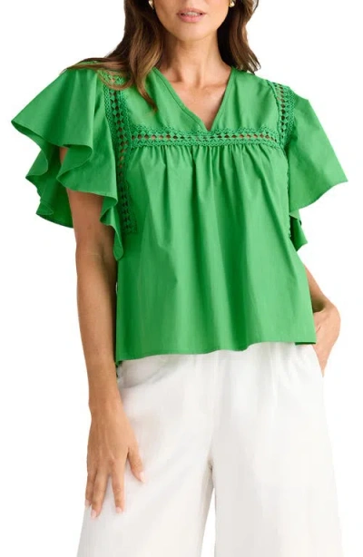 Brave + True Brave+true Marcia Flutter Sleeve Cotton Poplin Shirt In Green