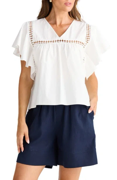 Brave + True Brave+true Marcia Flutter Sleeve Cotton Poplin Shirt In White