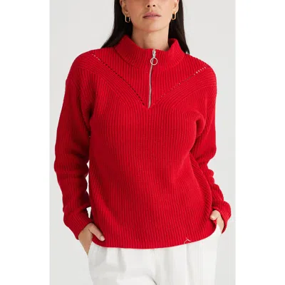 Brave + True Brave+true Marden Quarter Zip Sweater In Scarlet