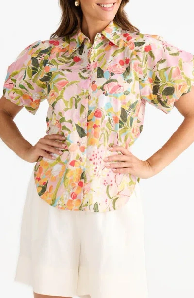 Brave + True Brave+true Meadow Floral Puff Sleeve Button-up Top In Multi