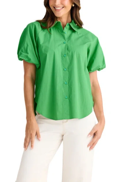 Brave + True Brave+true Meadow Puff Sleeve Shirt In Green