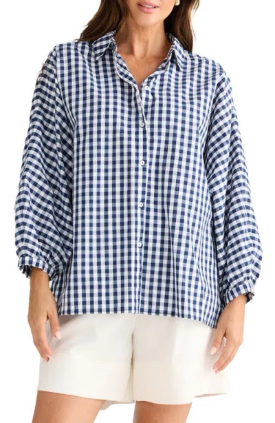 Brave + True Brave+true Monty Gingham Balloon Sleeve Button-up Shirt In Blue