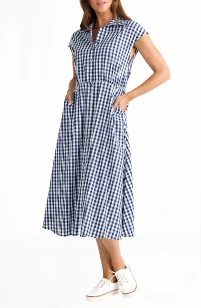 Brave + True Brave+true Musings Gingham Midi Shirtdress In Blue