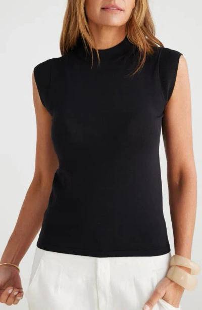 Brave + True Paula Mock Neck Cap Sleeve Sweater In Black