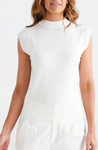 Brave + True Paula Mock Neck Cap Sleeve Sweater In White
