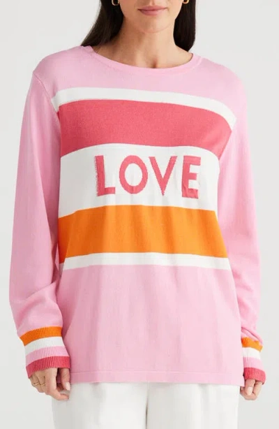 Brave + True Brave+true Petra Love Stripe Sweater In Pink
