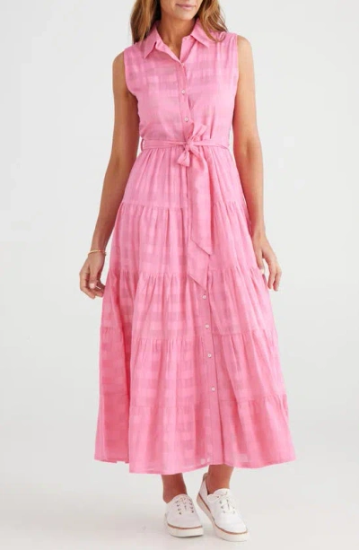 Brave + True Poppy Sleeveless Cotton Maxi Shirtdress In Pink Window Check