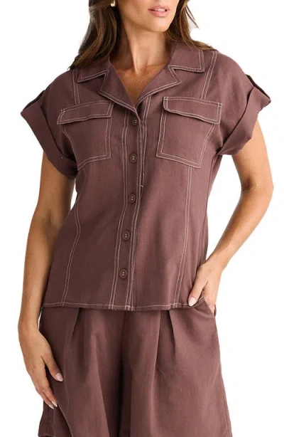 Brave + True Brave+true Portia Stripe Button-up Shirt In Brown