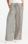 Brave + True Brave+true Portia Stripe Drawstring Pants In White W Black Stripe