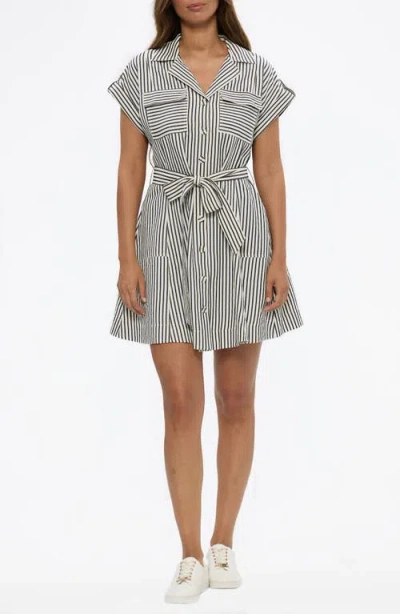 Brave + True Brave+true Portia Stripe Mini Shirtdress In Black