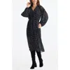 Brave + True Brave+true Ritz Print Long Sleeve Midi Dress In Black