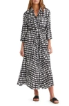 Brave + True Rosselini Windowpane Print Midi Shirtdress In Baseline