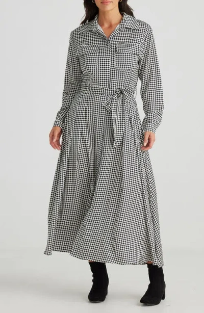 Brave + True Brave+true Rossellini Houndstooth Check Long Sleeve Shirtdress In Black Houndstooth