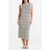 Brave + True Brave+true Squad Stripe Sleeveless Rib Midi Dress In Ecru/black Stripe