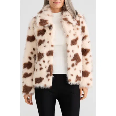 Brave + True Brave+true Steinway Cow Print Faux Fur Jacket In Neutral