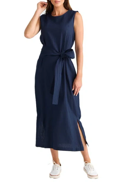 Brave + True Brave+true Turning Point Tie Waist Midi Dress In Blue