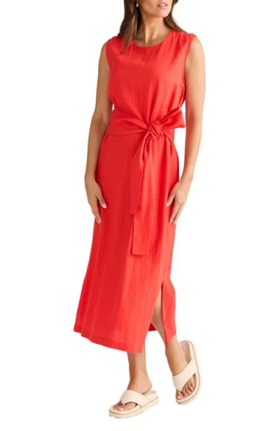 Brave + True Brave+true Turning Point Tie Waist Midi Dress In Red