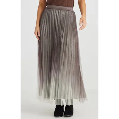Brave + True Brave+true West End Ombré Metallic Pleated Maxi Skirt In Chocolate Ombre