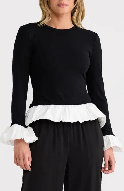 Brave + True Brave+true Wilde Stretch Cotton Poplin Combo Peplum Top In Multi