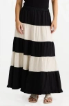Brave + True Brave+true Wonderland Stripe Tiered Skirt In Black W Natural