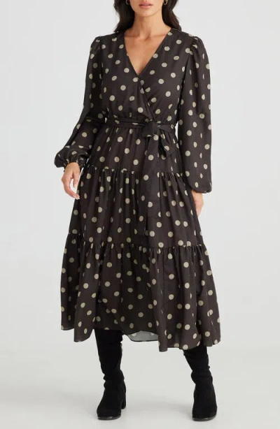 Brave + True Brave+true Zion Polka Dot Long Sleeve Midi Dress In Stone Spot