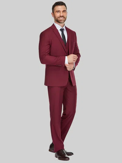 Braveman Big & Tall Men's Slim Fit 3-piece Vested Suit Burgundy - Size: 52 Long In Animal Print