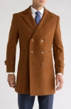 Braveman Double Breasted Wool Blend Pea Coat In Caramel