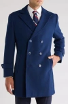 Braveman Double Breasted Wool Blend Pea Coat In Indigo