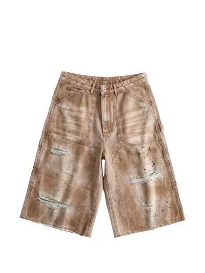 Bravest Studios Distressed Workwear Shorts In Brown