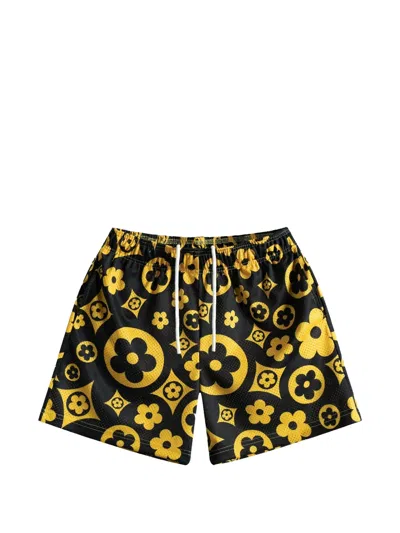 Bravest Studios Flower-print Mesh Track Shorts In Black