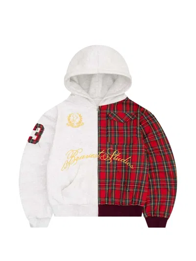Bravest Studios Half Plaid Zip Up Hoodie In Grey