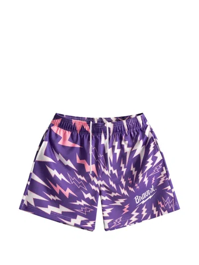 Bravest Studios Lightning Print Mesh Shorts In Purple