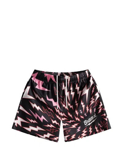 Bravest Studios Lightning-print Mesh Track Shorts In Black