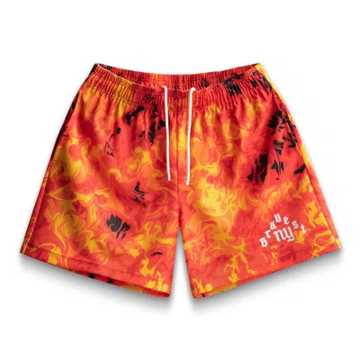 Pre-owned Bravest Studios Men's  Flame Shorts In Red/orange