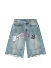 Bravest Studios Urchin Patchwork Distressed Denim Shorts In Blue
