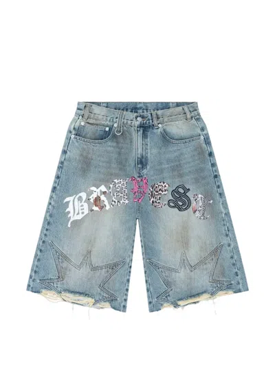Bravest Studios Urchin Patchwork Distressed Denim Shorts In Blue