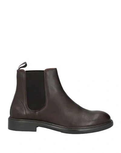Brawn's Man Ankle Boots Dark Brown Size 9 Calfskin, Elastic Fibres