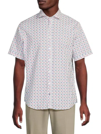 Brax Men's Hardyp Micro Print Short Sleeve Shirt In Red White Blue