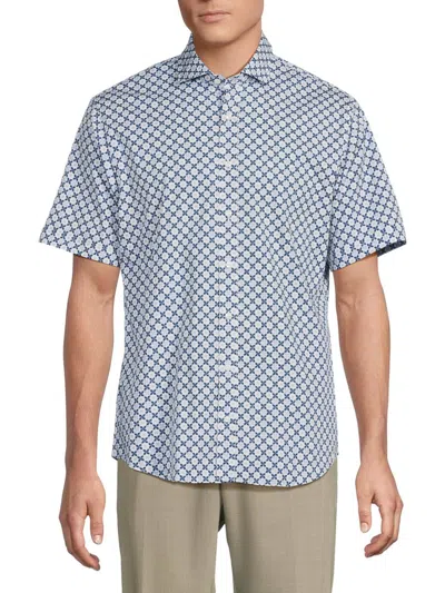 Brax Men's Hardyp Short Sleeve Shirt In Blue White Multi