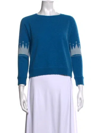 Pre-owned Brazeau Tricot Cashmere Graphic Print Sweater In Blue
